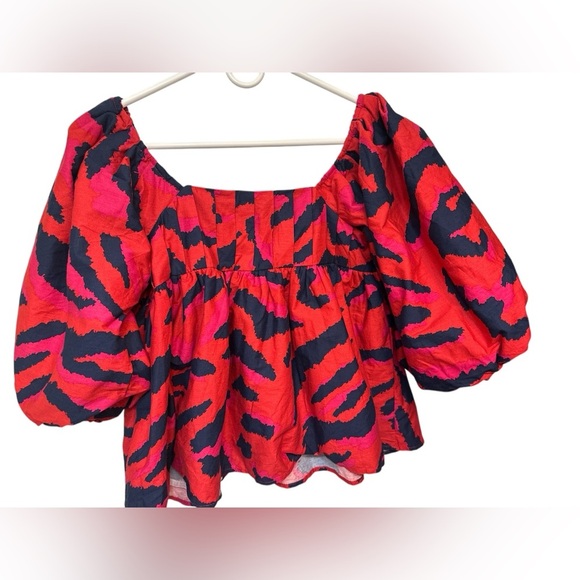 Nasty Gal Zebra Off The Shoulder Puff Sleeve Smock Top - Picture 2 of 10